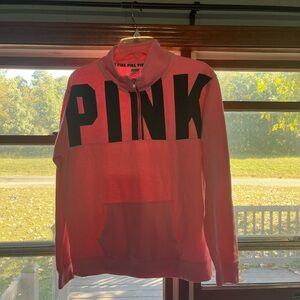 Pink Quarter-Zip Sweatshirt with Black Lettering
